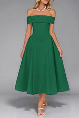 Off-Shoulder Waist-Cinched Solid Party Dress