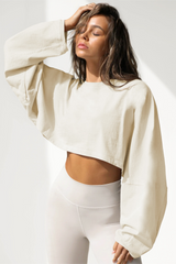 Cropped Crew Neck Knit Long Sleeve Crop Top