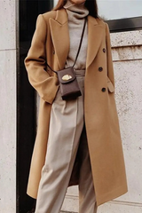 Solid Lapel Double Breasted Slim Overcoat