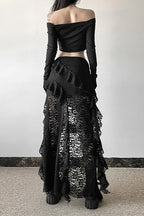 Lace Overlay Wave Detail Bodycon Skirt