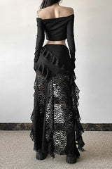 Lace Overlay Wave Detail Bodycon Skirt