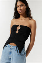 Printed Panel Backless Bandeau Crop Top