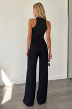 High Neck Metal Ring Sleeveless Off Shoulder Halter Top