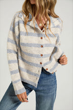 Horizontal Stripe Collared Button Front Cardigan Sweater