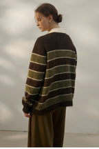 Textured Stripe V-Neck Knit Top