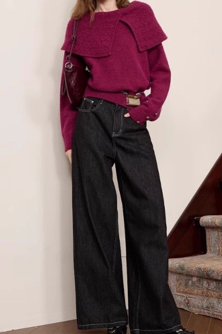 Oversized Collared Pullover Sweater Secondary image