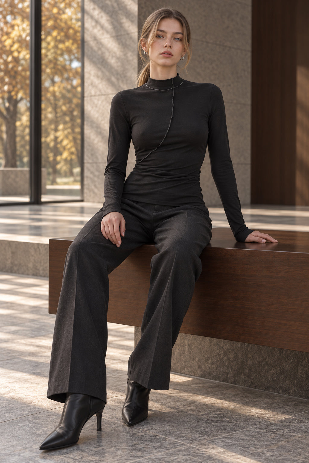 Turtleneck Casual Fashion Long Sleeve Tee Secondary image