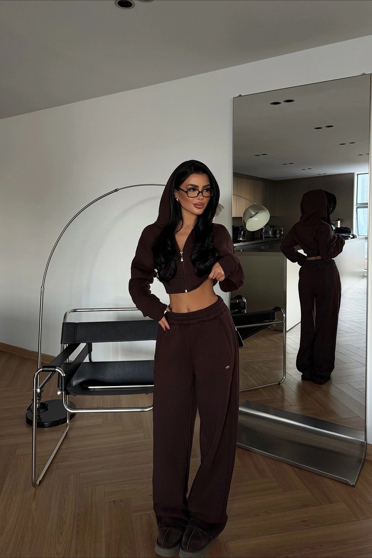 Cropped Hoodie Wide Leg Sweatpants Two-Piece Set