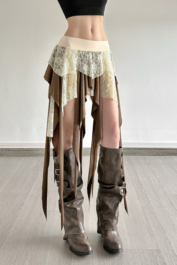 Sheer Lace Overlay Fringe Hem Skirt Secondary image