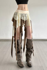 Sheer Lace Overlay Fringe Hem Skirt