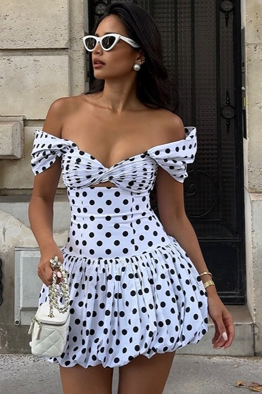 Polka Dot Hollow Out Mini Dress Main image
