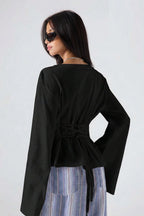 Lace Up Back Bell Sleeve Long Sleeved T-shirts