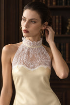 Chic Lace Trim Satin Halter Neck Slim Maxi Dress