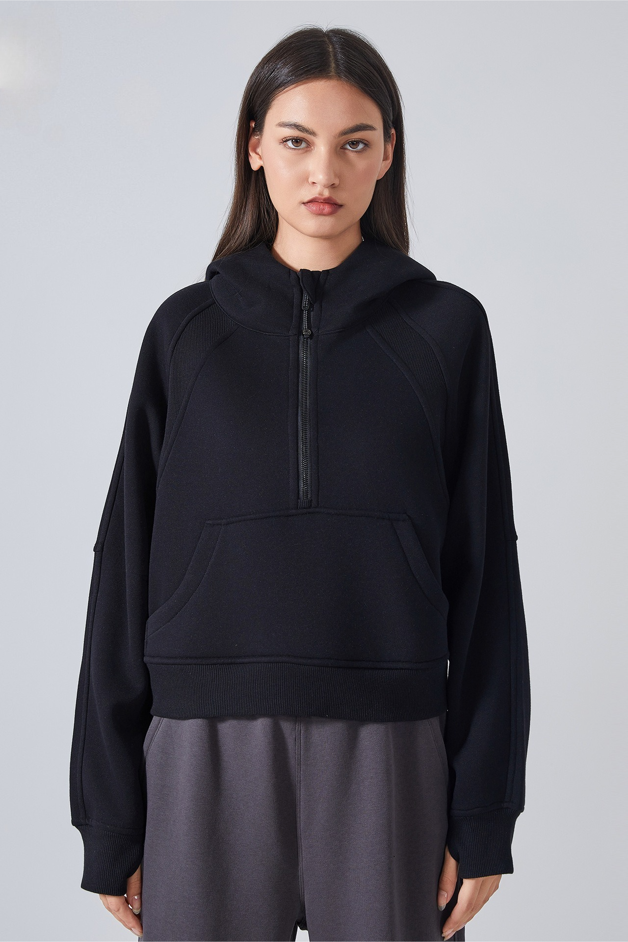 Fleece Lined Half Zip Loose Athletic Yoga Hoodie Main image