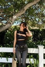 Hollow Out Denim O-neck Cami Top