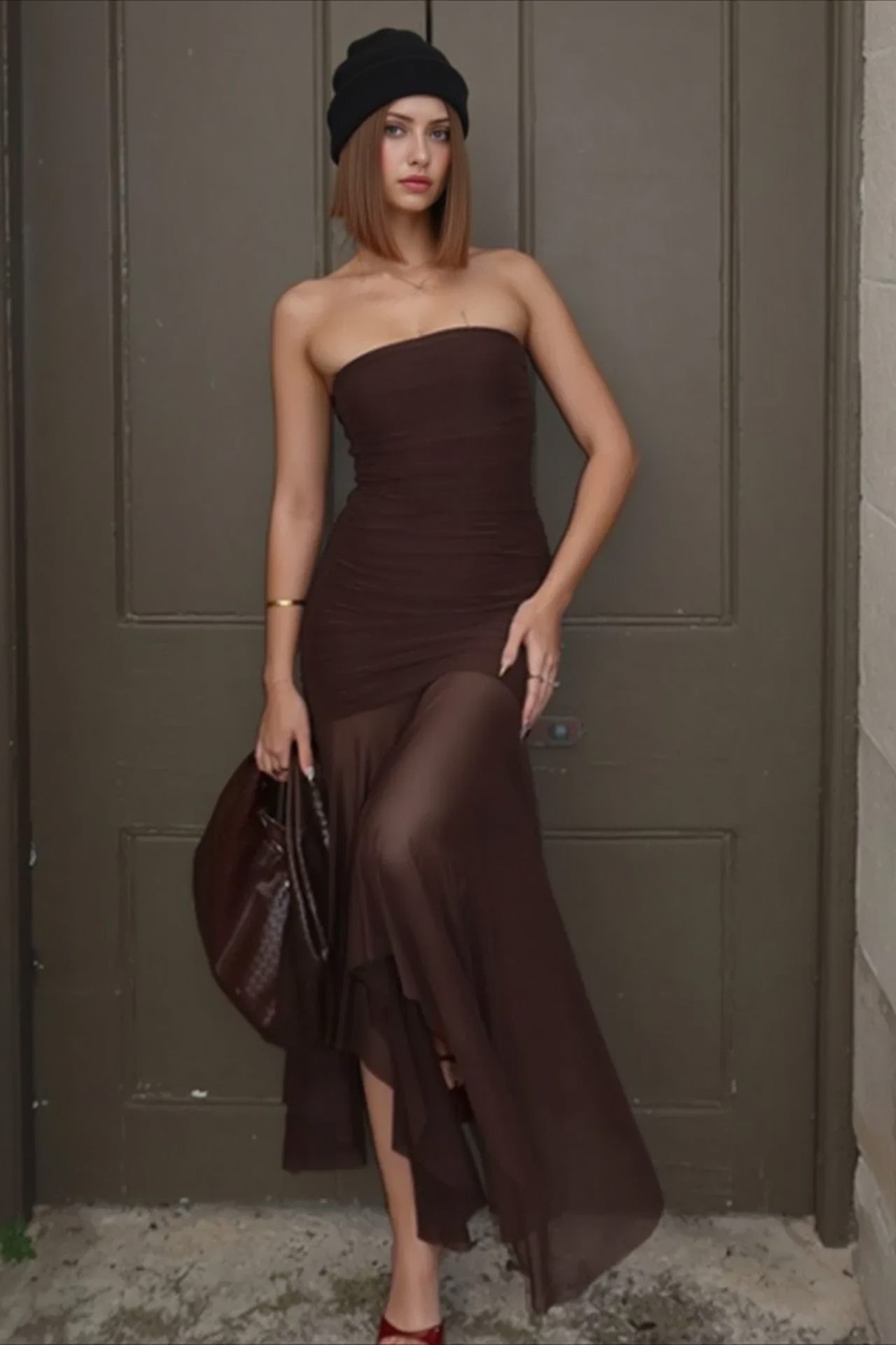Solid Strapless Mesh Panel Party Dress Secondary image