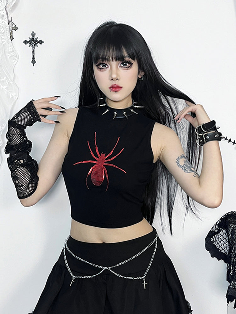 Gothic Spider Graphic Print Sleeveless Punk Alt Crop Top Main image