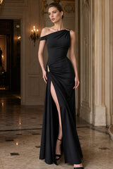 Sleeveless Asym Off Shoulder Slit Party Dress