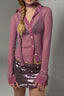 Glitter Sheer Tie Neck Button Crop Top
