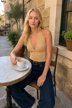 Open-Back Solid Halter Crop Top