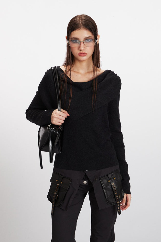 Draped Cowl Neck Slim Knit Top Main image