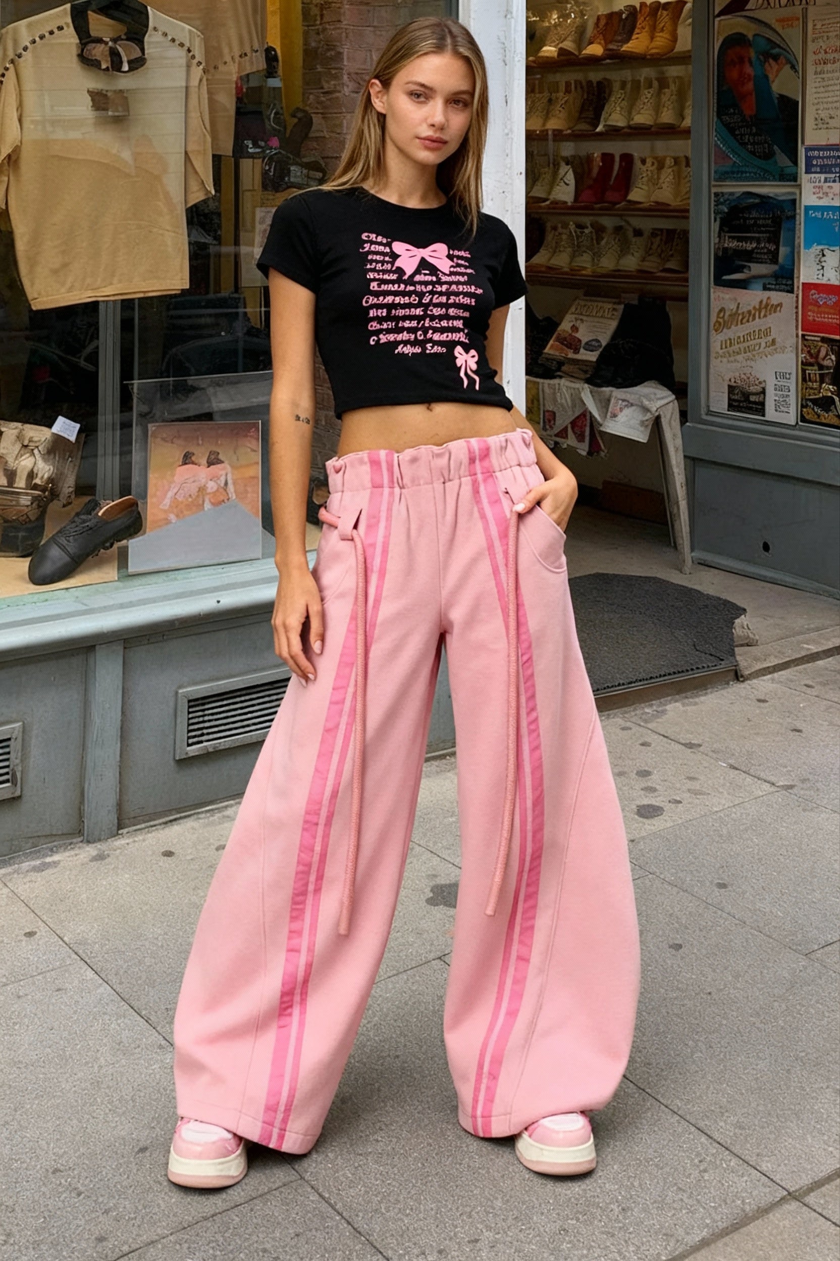 Streetwear Drawstring High-Waist Wide Pants Main image