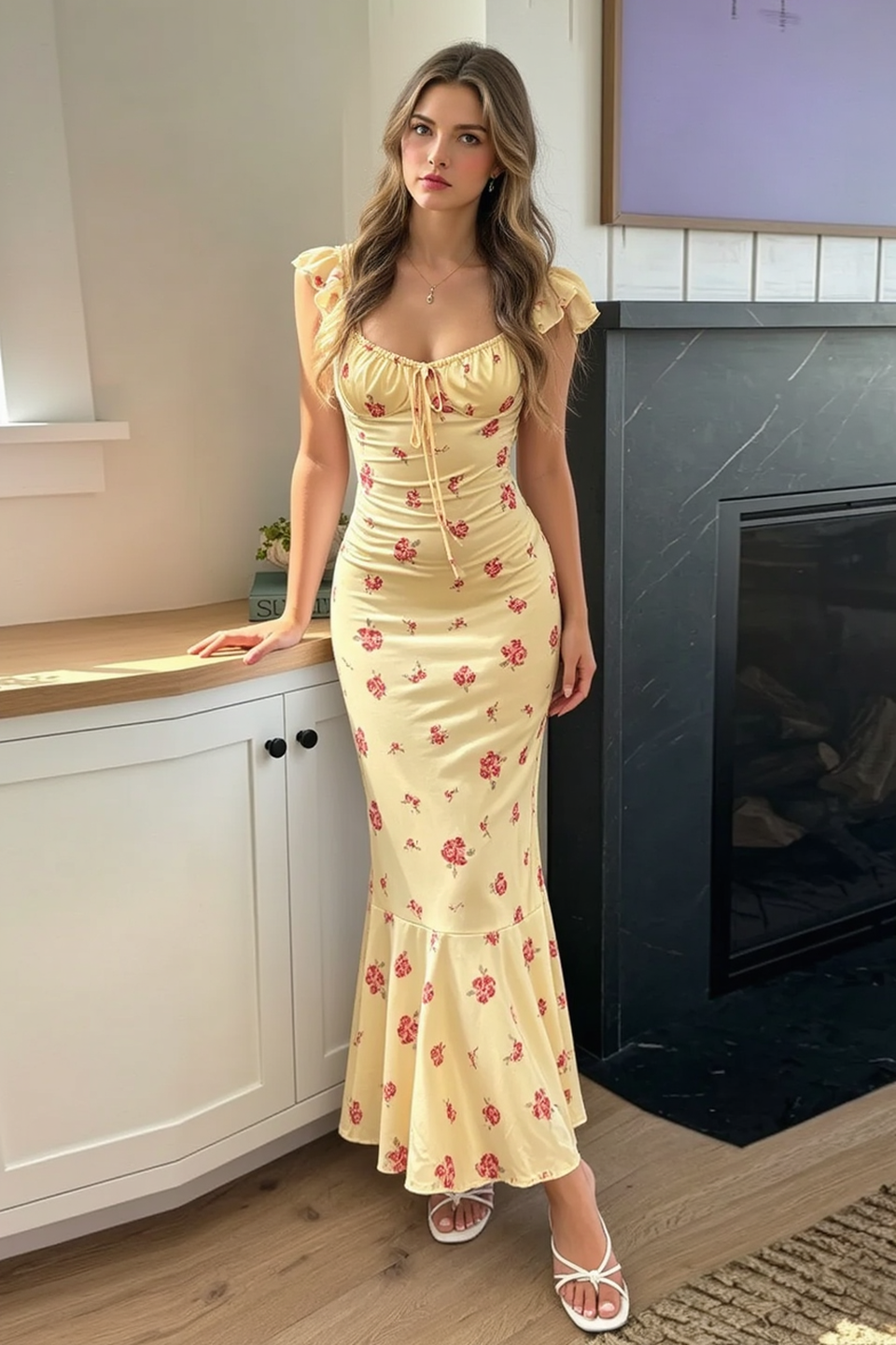 Flutter Sleeve Square Neck Floral Slip Dress Secondary image