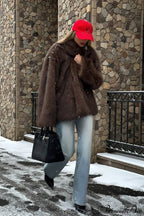 White Tip-Dyed Faux Fox Fur Mid-Length Coat