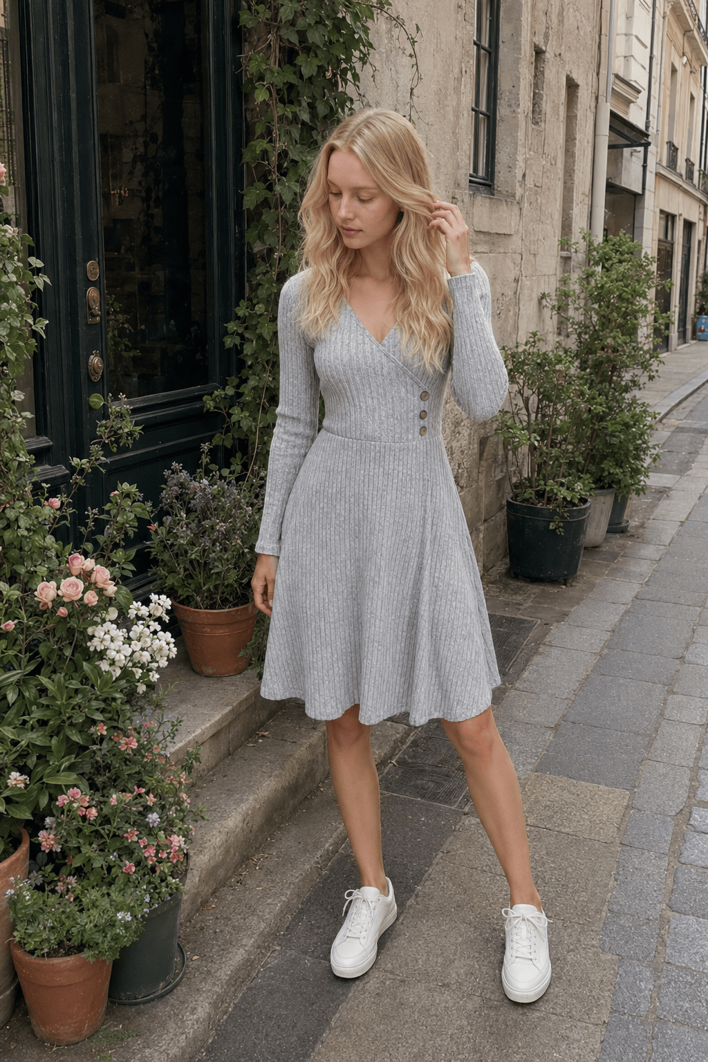V-Neck Patchwork Sweater Dress Secondary image