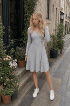V-Neck Patchwork Sweater Dress