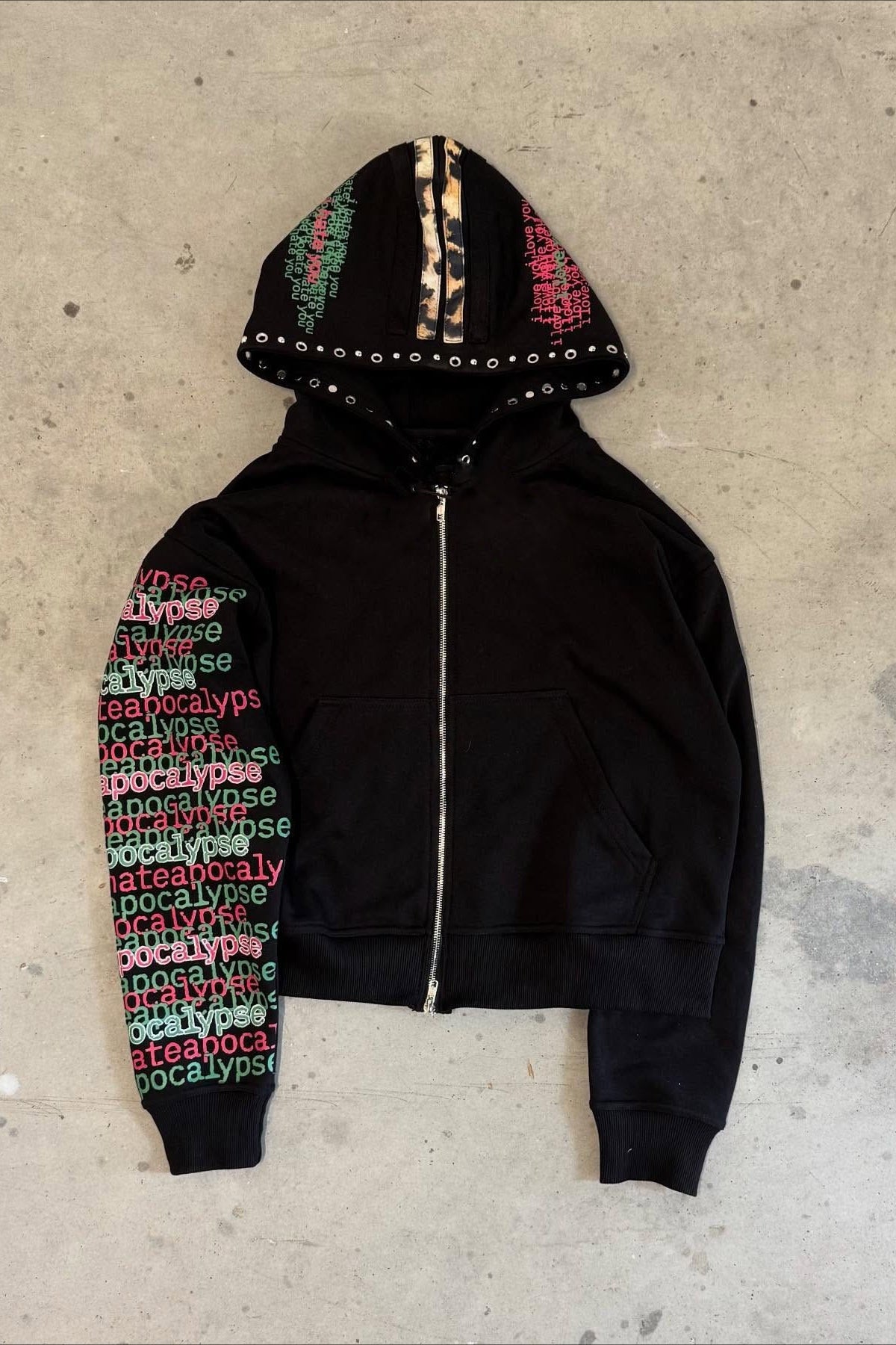 Studded Multicolor Letter Zip Front Hoodie