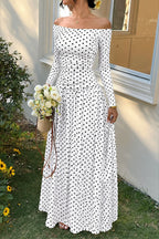Off Shoulder Ruched Full Skirt Maxi Dress