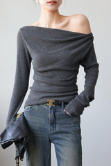 Asymmetric Neck Slim Knit Top