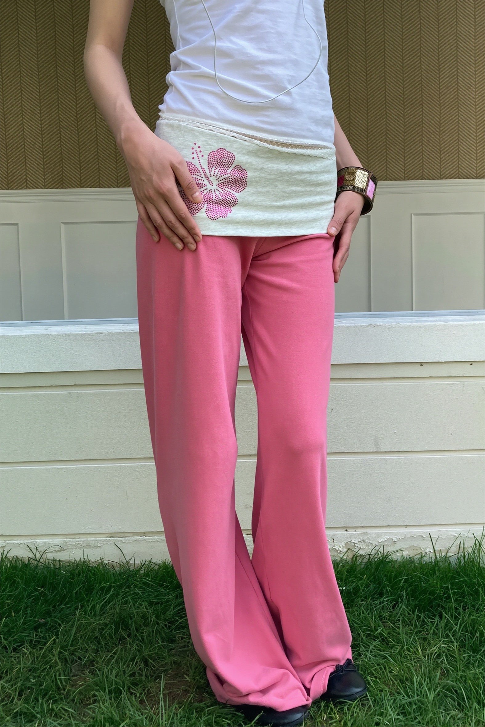 Rhinestone Floral Low Rise Flare Pants Secondary image