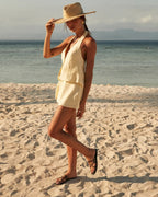 Linen V-Neck Vest Short Suit