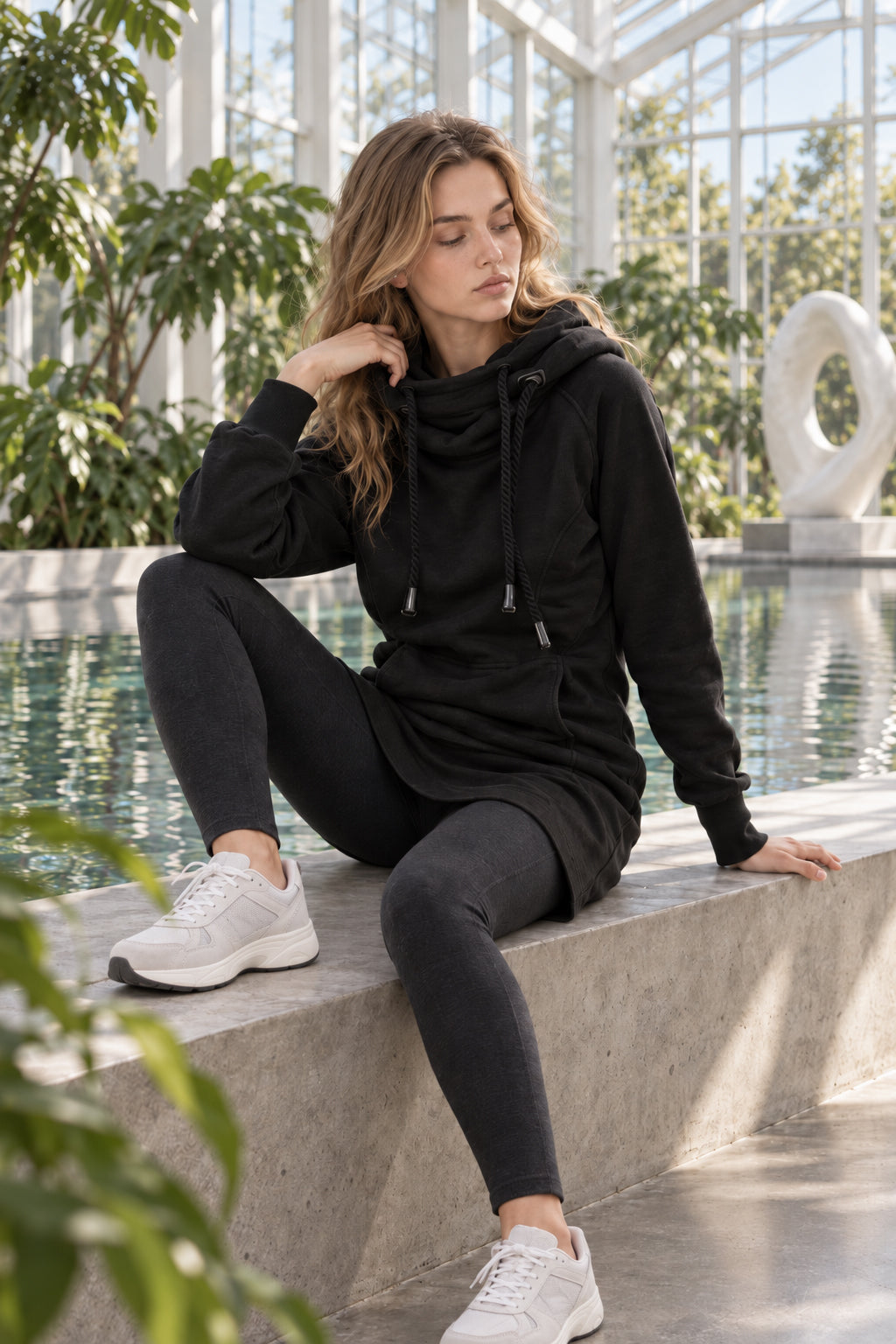 Hooded Sweatshirt with Zipper Pocket and Drawstring Main image