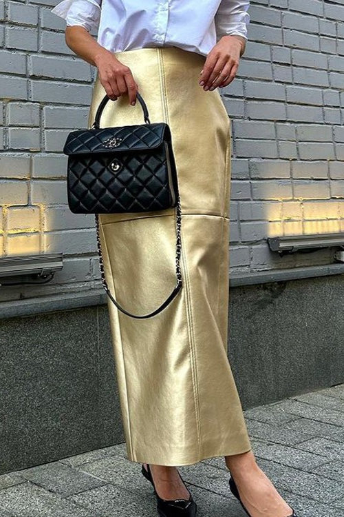 Metallic PU Leather Panel Bodycon Skirt Secondary image