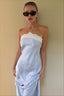 Satin Lace Trim Cross Strap Maxi Party Dress