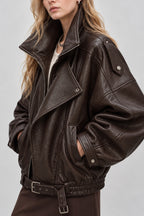 Soft PU Leather Belted Jacket