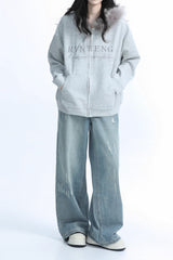 Fur Collar Oversized Zip Hoodie