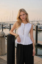 Cotton & Linen Pleated Back Tie Top