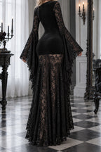Lace Sleeve Velvet Effect Maxi Dress