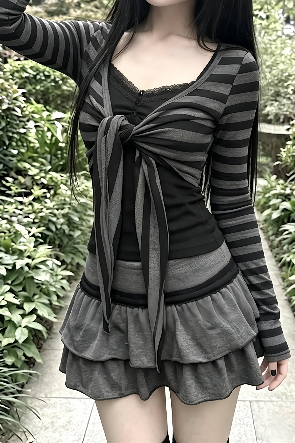 Striped Lace Layered Crop Top