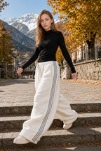 Sporty Plush Wide-Leg Striped Pants
