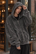 Solid Washed Distressed Hoodie