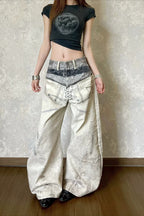 Digital Graphic Strap Wide Leg Jeans