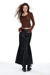 High Waist PU Back Slit Pencil Skirt