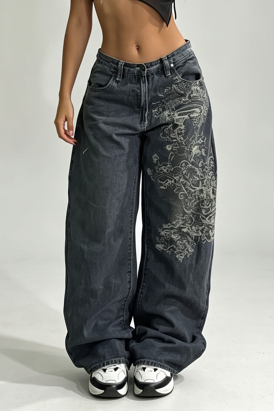 High Rise Washed Wide Leg Straight Jeans