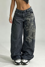 High Rise Washed Wide Leg Straight Jeans