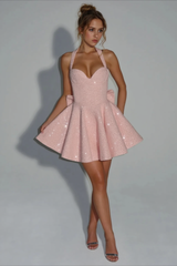 Square Neck Halter Bow Sleeveless Party Dress